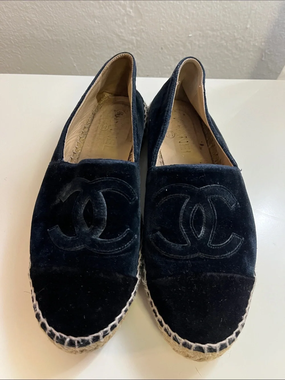 CHANEL Black Velvet Espadrilles with Interlocking CC